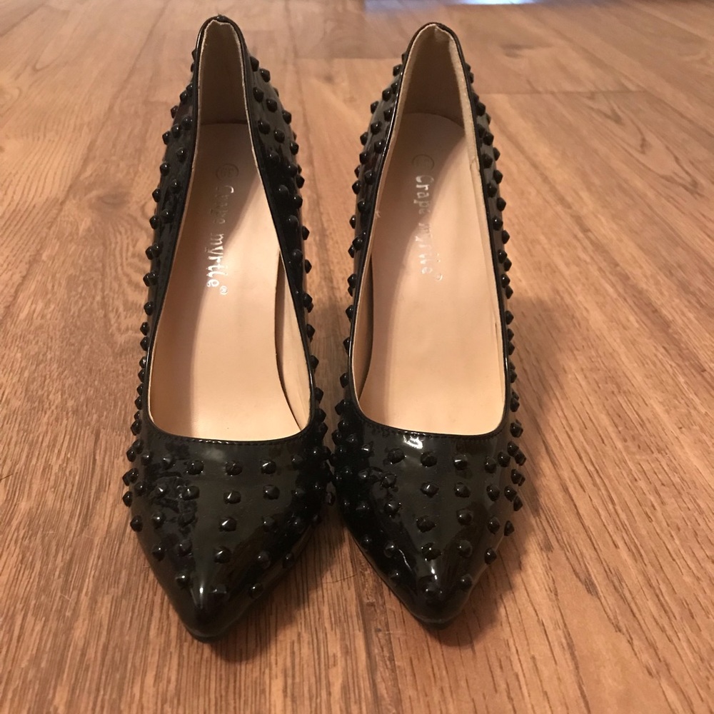 Black studded red bottom heels size 8